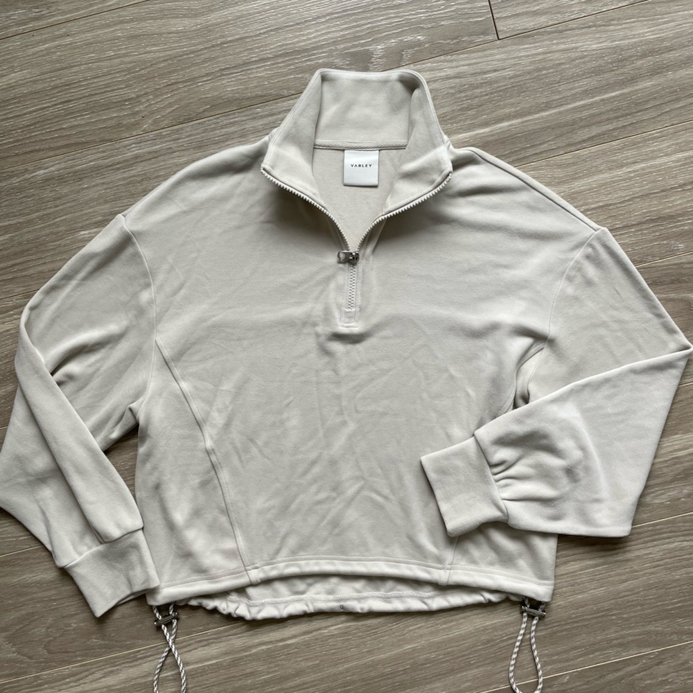 Varley Women’s Half Zip Sweater Drawcord Hem Midlayer Sz S Cream NWOT - Picture 4 of 9